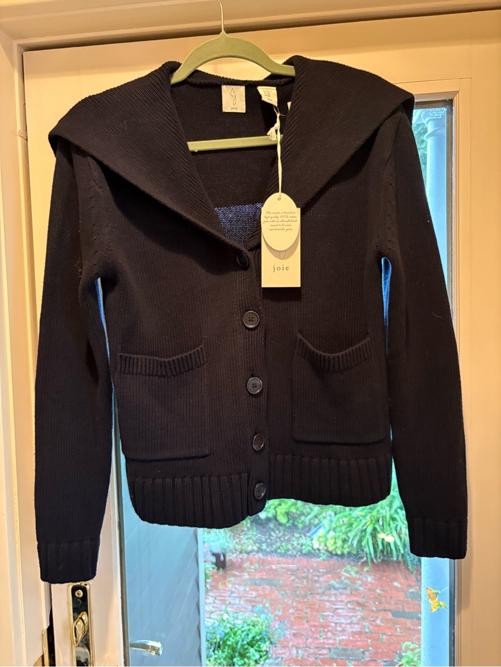 Joie Dark Navy Button-Front Shawl-Collar Cardigan